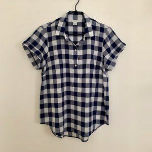 J. Crew Gingham Short Sleeve Popover Top